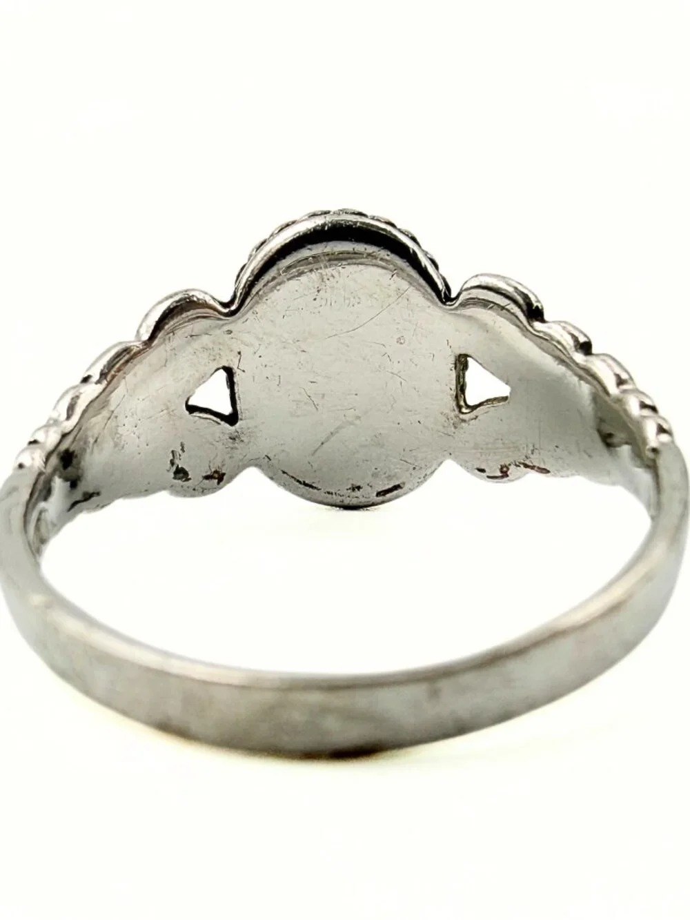 Vintage Victorian Revival Marked Sterling Silver Onyx Scrolls Bohemian Ring Sz 8